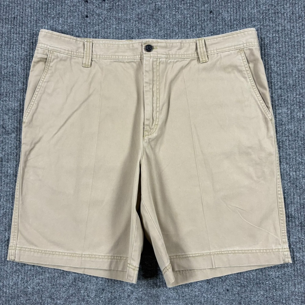 IZOD Mens Size 40 Khaki Chino Shorts 100% Cotton Flat Front Casual Mid Rise